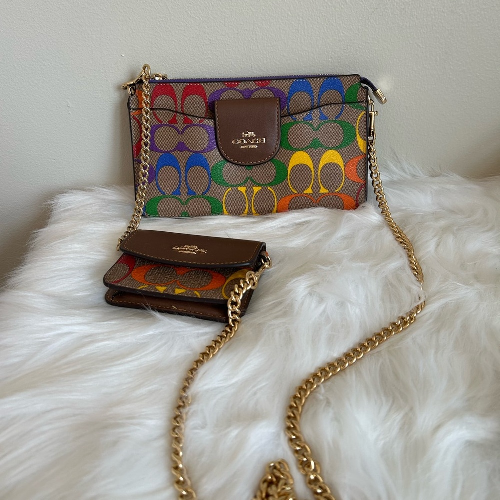 Coach Poppy Crossbody & Wallet In Rainbow Signature Canvas - Picture 2 of 7